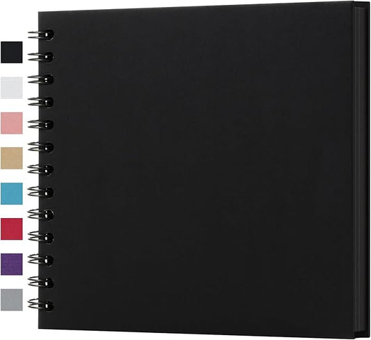 potricher 7 x 7 Inch DIY Scrapbook Album 40 Pages Hardcover Kraft Paper Scrap Book Photo Albums Memory Book for Wedding and Anniversary Family (Black, 7 Inch)