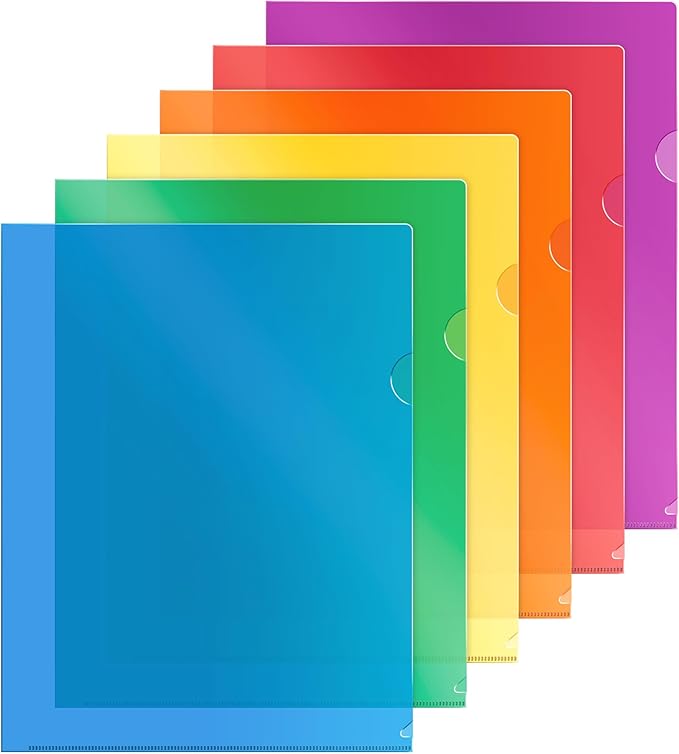 Dunwell Clear Folders for Documents, Plastic 8.5x11 File Sleeves for Document Protection, Filing, Storage, Organization (6 Pack) Colorful Folders with Pockets, Durable Letter Size Document Holder
