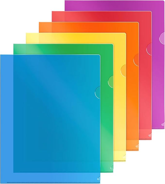 Dunwell Clear Plastic Folder Sleeves (12 Pack, Assorted Colors), Acid-Free Poly Project Sleeves, File Jackets for Letter Size 8.5x11 Documents