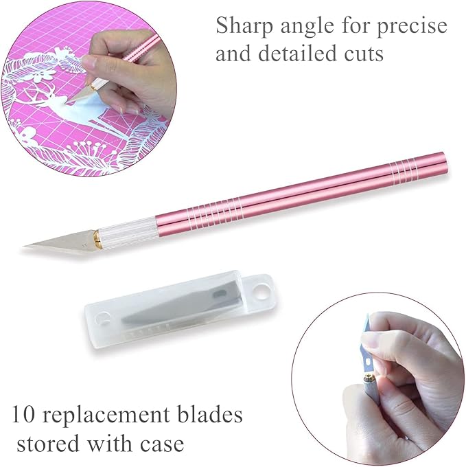 Rotary Cutter Set Pink - Quilting Kit incl. 45mm Fabric Cutter, 5 Replacement Blades, A2 Cutting Mat, Acrylic Quilting Ruler and Sewing Clips, Craft Knife Set, Ideal for Crafting, Sewing, Patchworking