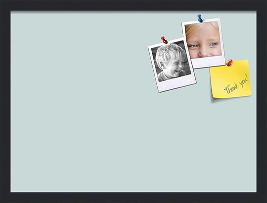 PinPix 23x17 Inch Cork Bulletin Board. This Decorative Framed Pin Board Comes with Soft Blue Design and a Satin Black Frame. Ideal for Home Office Decor or Message Board (PinPix-1814)