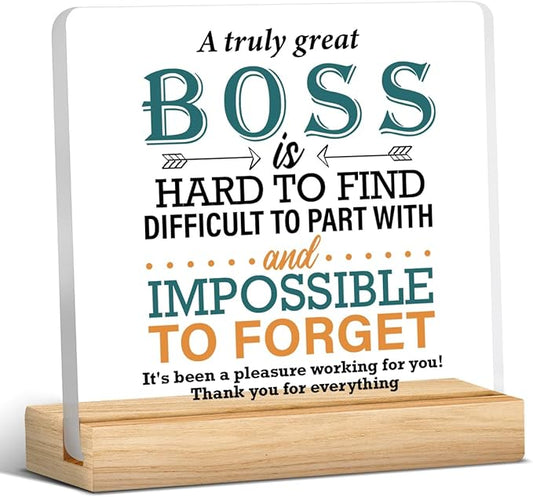 Zauly Best Boss Gifts, Acrylic Desk Sign Decor, 4 x 4 Inches, Modern, White, Brown, Inspirational