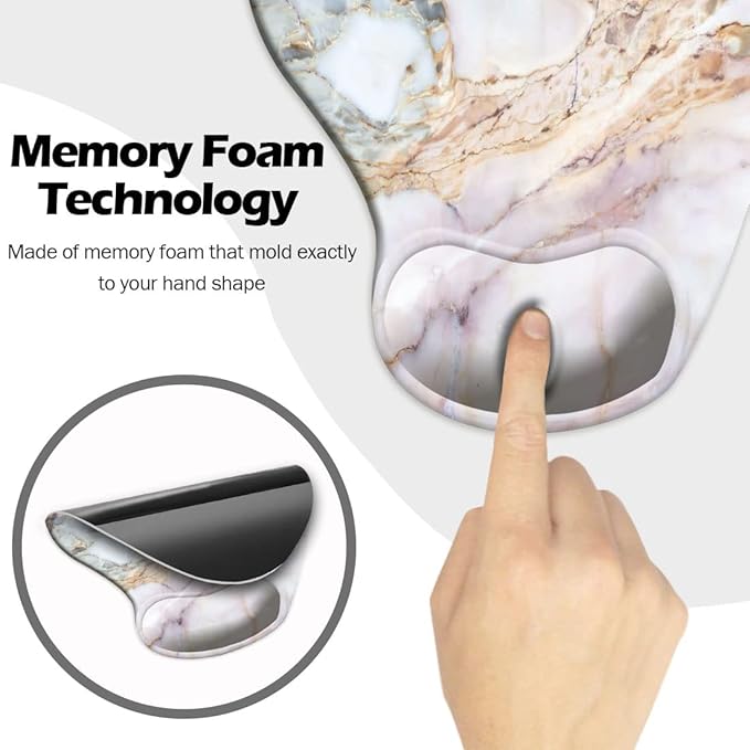 Ergonomic Mouse Pad with Wrist Support,Mouse Pads with Non-Slip PU Base for Home Office Working Studying Easy Typing & Pain Relief Marble Design