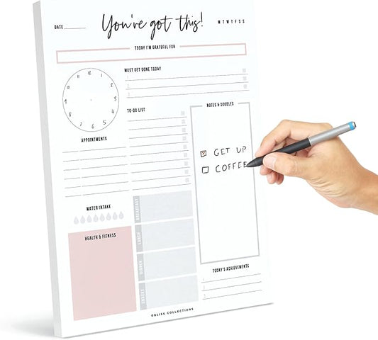 Boost Productivity with Undated Daily Planner - 50 Tear-Off Sheets - Goal Setting, Tasks & Notes - Organization & To-Do List (8.5 x 11)