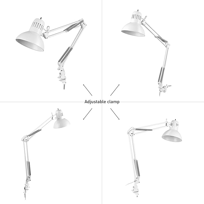 GLOBE Electric 52847 31.5 Inch Swing Arm Clamp-On White Desk Lamp with Nickel Accents, On/Off Rotary Switch, Book Reading Light, Home Essentials, Office Décor, LED Bulb Compatible (Pack of 6)