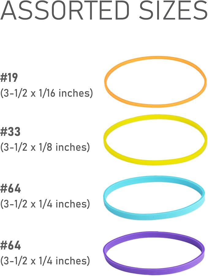 LotFancy Rubber Bands, 1/2 Pound Assorted Size #64#33#19 Colored Rubber Bands Office Supplies