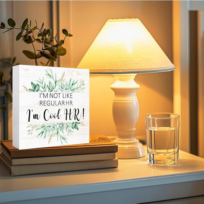 I'm Cool Hr Sign Wood Box,Funny Office Quote Wooden Block Sign for Home Office Tabletop Shelf Decor 5" x 5",Fun Desk Decor Accessories for Hr