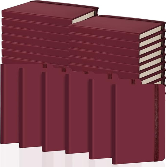 40 Pieces Small Notebooks A6 Pocket Journals 3.5 x 5.5 Inch Small Leather Notebook Mini Ruled Lined Journal with Elastic Band Pen Holder Page Marker Ribbons (Wine Red)