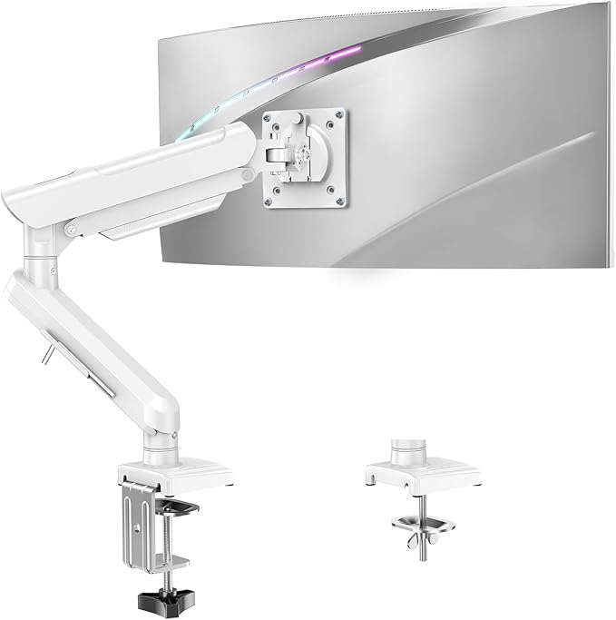 Single Monitor Mount for 32 27 24 22 inch Screen, Gas Spring Arm Holds 4.4-22 lbs, Monitor Desk Mount, Gaming & Home Office Use, VESA 75x75mm & 100x100mm, Freelift Pro White