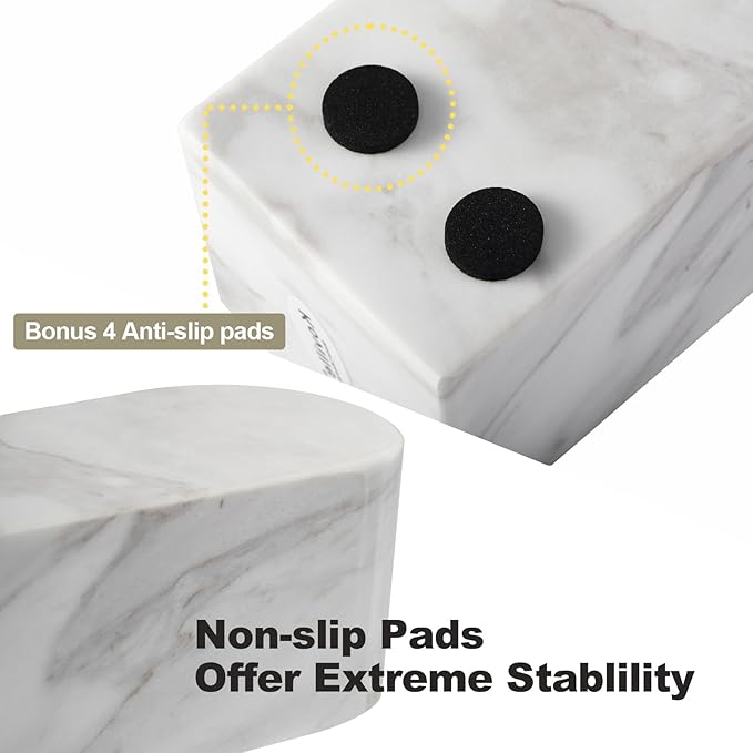 Koville Luxury Greek Marble Bookends for Shelves, Decorative Book Ends, 7lbs Heavy-Duty Marble Book Holders, Bookshelf Apartment Decor for Normal Books/CD/Video Games(Volakas)