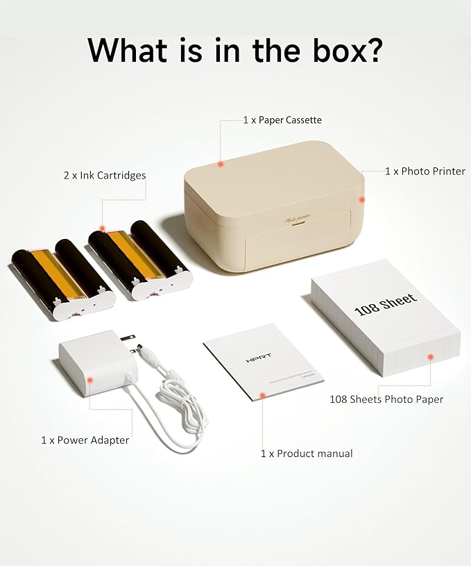 CP4100 4x6 Photo Printer with 108 Sheets & 2 Ribbons, Full-Color Thermal Dye Sublimation Wi-Fi Printing, Portable Instant Picture Printer for iPhone/Android, AR Video, Fun App, Home Use, Beige