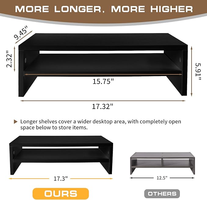 Monitor Stand Riser, 2 Tier Computer Stand, Desk Organizers and Accessories, Desktop Shelf with Storage for TV Screen PC Printer (Black-18.9inch)