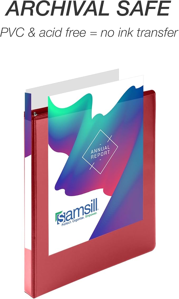 Samsill Durable 0.5 inch 3 Ring Binder, Made in USA, D Ring Binder,FSC 100% Recycled Chipboard, Red, 12 Pack