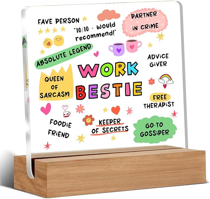 Work Bestie Gifts for Women, Funny Birthday Gifts for Best Friends Coworkers, New Job Leaving Gift, Fave Person Office Decorative Signs Plaque for Desk