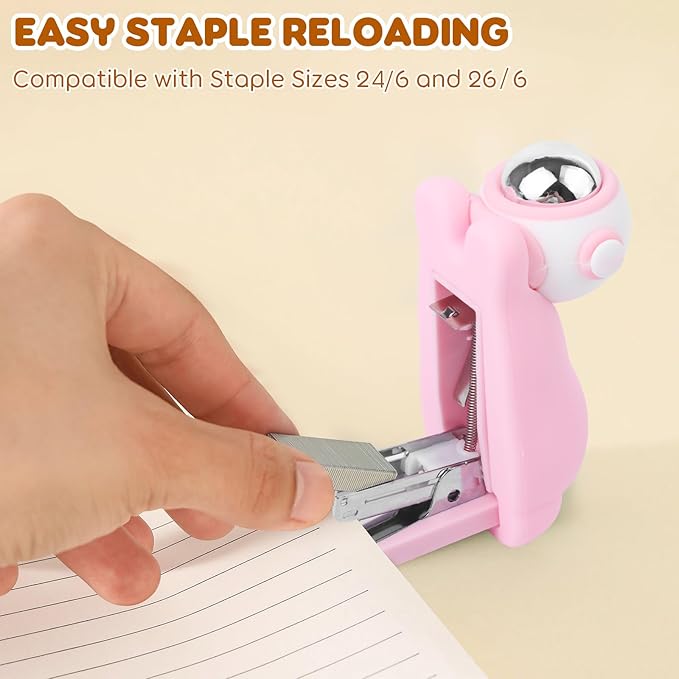 Honagu Cute Stapler, Cartoon Stereoscopic Silicone Stapler, Labor-Saving Office Supplies, Desktop Stationery Gift for Students Kids (Pink)