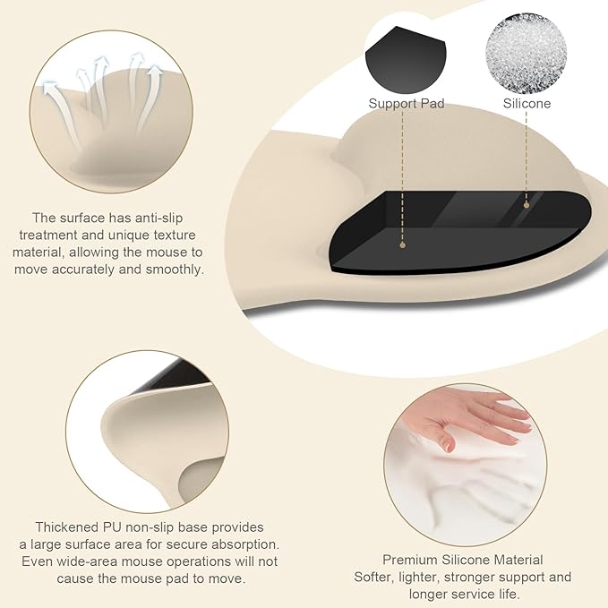 MOSISO Wrist Rest for Keyboard Mouse Pad Set, Large Gaming Deskpad&Circle Curved Mousepad&Keyboard Wrist Rest&Coaster, Ergonomic Non-Slip Mousepad&Easy Typing Pad with Curved Memory Foam, Apricot