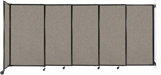 Wall-Mounted Sliding StraightWall Room Divider | Adjustable Widths | Locking Wheels | Room Separator | Up to 11'3" Wide x 5' Tall Warm Pebble Fabric Panels