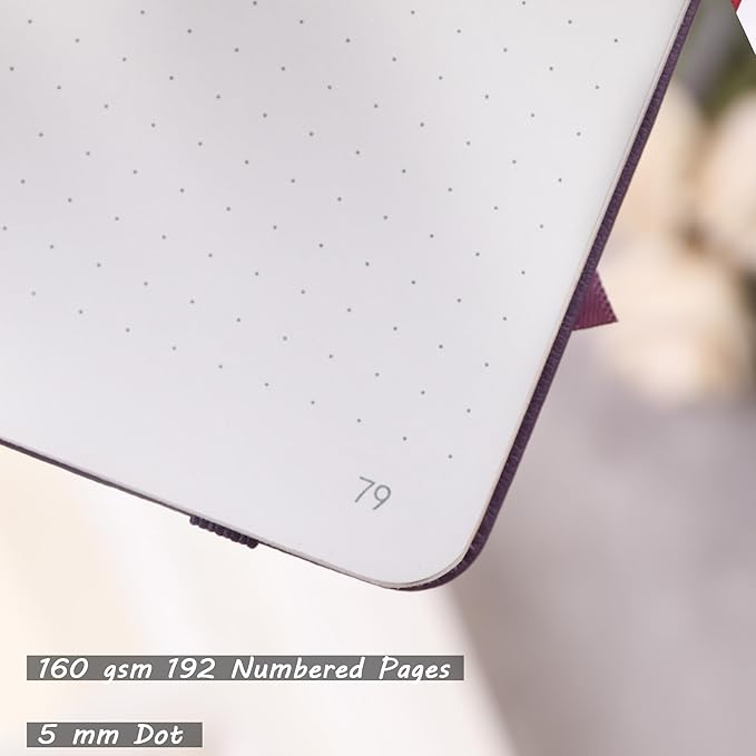 TIEFOSSI A5 Dotted Notebook, 160gsm Thick Paper, Hardcover Dot Grid Journals for Women Men, 192 Numbered Pages, Ideal for Personal Use, Goals, Organization