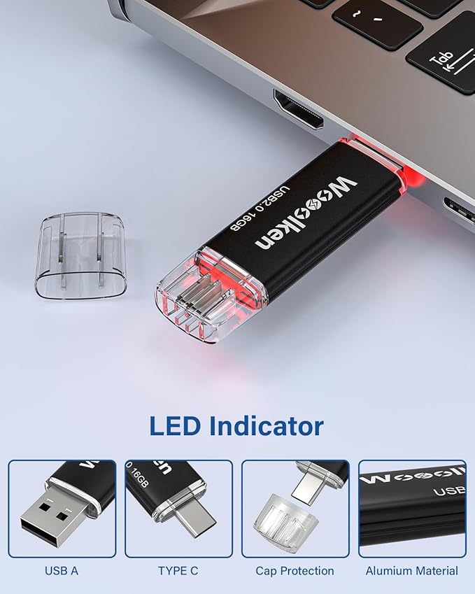 USB C Flash Drive 16GB 10 Pack, Wooolken Type-C Flash Drive + USB 2.0 Thumb Drive OTG Memory Stick Compatible with iPhone 16/15, Android Smartphone/Tablets/Computers