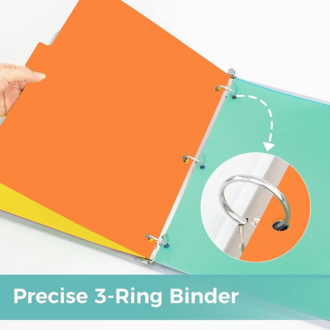 SUNEE 8 Tab Binder Dividers,Plastic Dividers for 3 Ring Binder,3 Ring Binder Dividers with Tabs for School Office Home Supplies,Bright Color, 1 Set