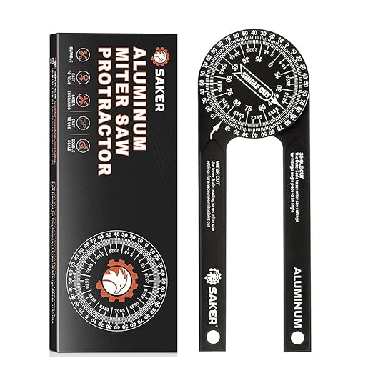 Saker Miter Saw Protractor|7-Inch Aluminum Protractor Angle Finder Featuring Precision Laser-Inside & Outside Miter Angle Finder for Carpenters, Plumbers and All Building Trades (Black)
