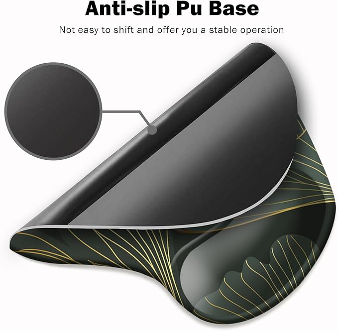 DOOKE Ergonomic Mouse Pad with Wrist Support and Coaster,Mouse Pads with Non-Slip PU Base for Home Office Working Studying Easy Typing & Pain Relief Green Leaf