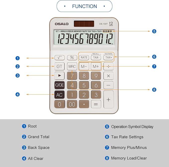 Pendancy 12 Digit Office Calculator Desktop with Tax+/- for Advanced Tax Calculation, Large LCD Display Big Buttons, Dual Power Durable Portable Design, for Financial Accounting Business Use