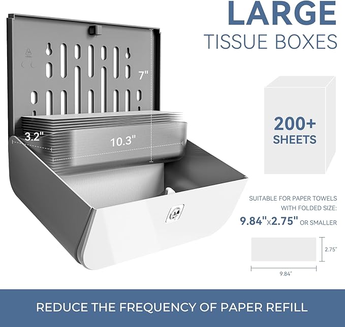 Paper Towel Dispenser Wall Mount Adhesive Multifold Trifold c-Fold Folded Commercial Paper Hand Towel Dispenser for Bathroom 10.8" L x 3.5" W x 8" H (White)