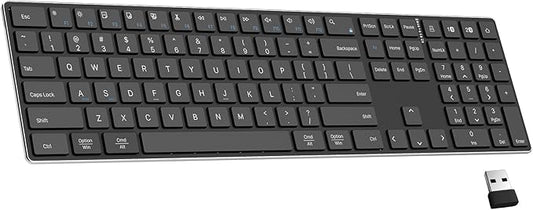 2.4G Wireless and Bluetooth Keyboard with Numeric Keypad, Multi-Device, Rechargeable, Compatible with Mac, Windows (Black)