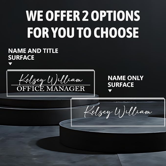 Personalized Name Plate for Desks, Custom Desk Name Plates, Acrylic Name Plate Office Desk Accessories, Personalized Office Gifts for Coworkers Teachers, Employee Appreciation Gifts (Engraved2)