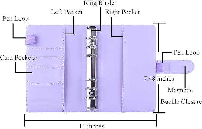 Antner A6 Budget Binder with Zipper Cash Envelopes for Money Organizer & Budgeting, PU Leather Budget Planner Money Saving Binder with Cash Stuffing Envelopes & Labels for Home Office Travel, Purple