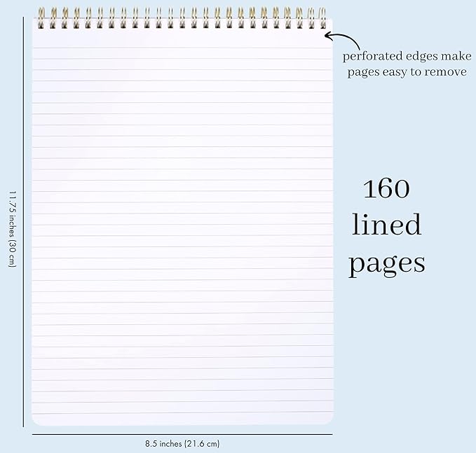 Kate Spade New York Large Top Spiral Notebook with 160 Lined Pages College Ruled, 11" x 8.5" Blank Hardcover Journal, Gold Spade Floral