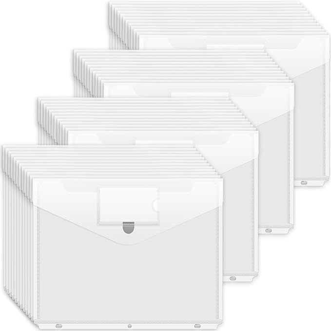 Forvencer Binder Pocket, 48 Pack Super Heavyweight Poly Binder Pocket with Tight Closure, Binder Folders Side Loading, 3 Ring Binder Pocket, Binder Dividers with Pockets, Letter Size, Clear