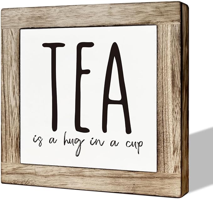 Tea is A Hug in A Cup, Wooden Box Signs for Home Decor, Rustic Wooden Table Sign, Teas Bar Decors, Teas Station Wood Decors, Farmhouse Kitchen Decor for Shelf, Tea Lover Gift