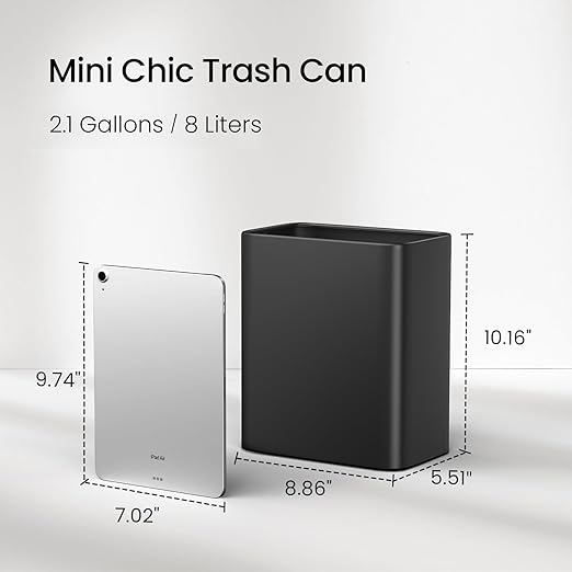 Cesun Small Bathroom Trash Can 2.1 Gallon Wastebasket, Modern Metal Garbage Can Office Waste Basket, Matte Black Stainless Steel Trash Bin for Bedroom, Home Office, Toilet, rv, Near Desk, Under Sink