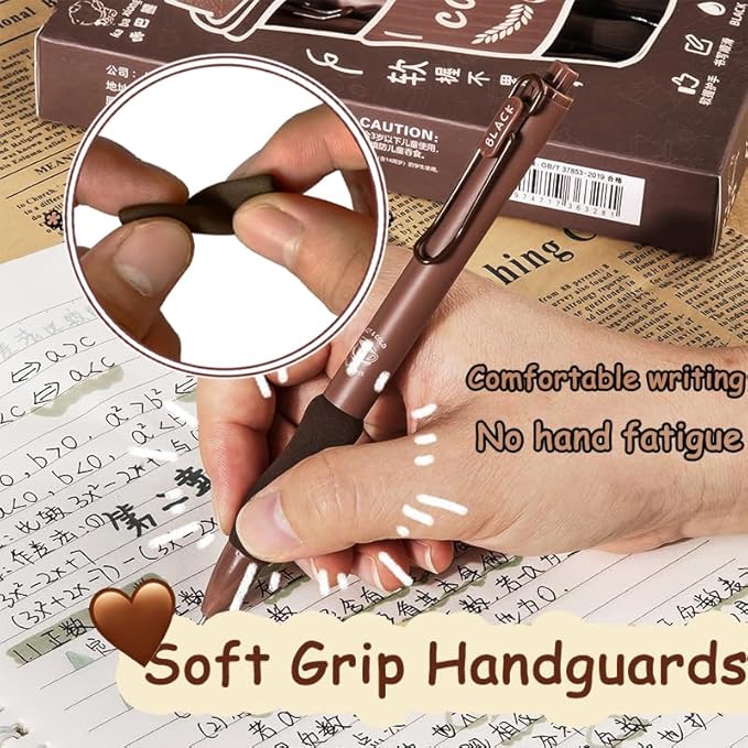 Cute Gel Pens 5Pcs Retractable Quick Dry Ink Pens 0.5mm Fine Point Black Ink Kawaii Smooth Writing Pens for School Office Supplies Aesthetic pretty pens (Coffee)