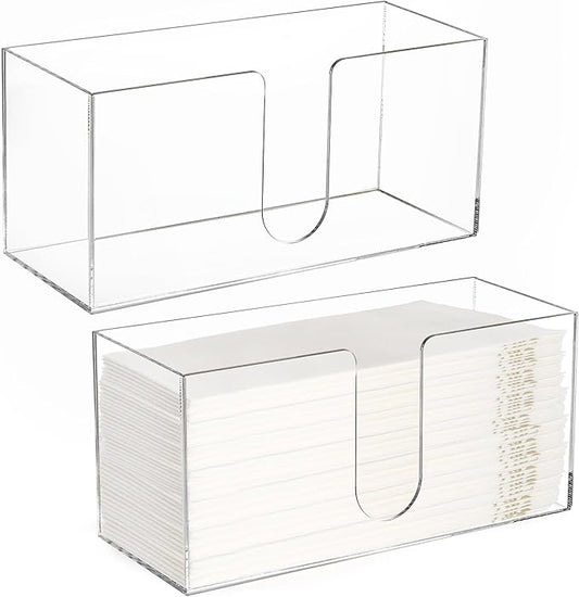 2 Pack Acrylic Paper Towel Holder, Folded Countertop Z-fold C-fold Trifold Napkin Dispenser, Clear Hand Towel Storage Holder Tray for Bathroom, Kitchen, Restaurant