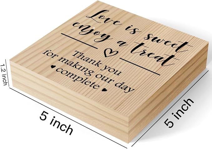 Wedding Wooden Box Sign Party Dessert Table Decorations for Tabletop Bookshelf Shelves Centerpiece Home Farmhouse Bedroom Rustic Square Desk Anniversary Wood Color