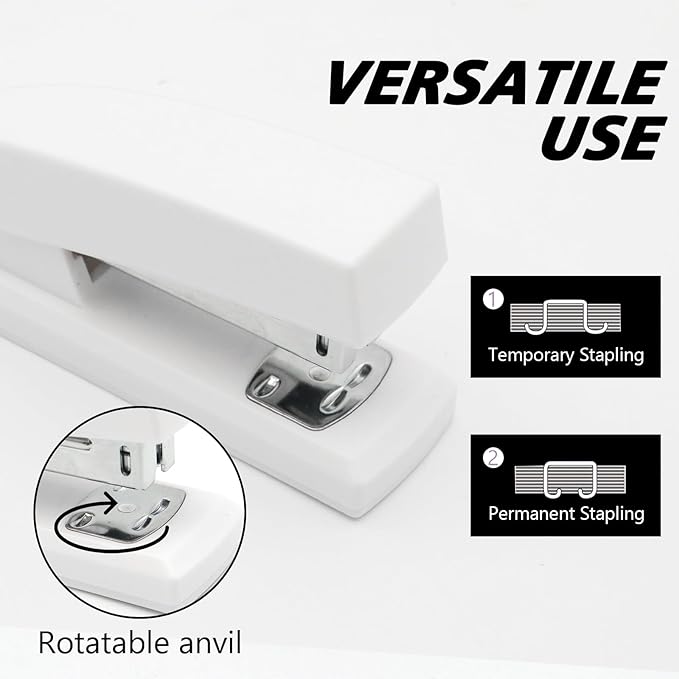 2 Pack White Office Stapler, 25-Sheet Capacity with 4000 Staples and 2 Staple Removers, Desktop Stapler, White Office Supplies for Students and Office Clerks