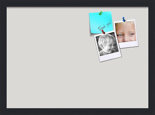 PinPix 21x15 Inch Cork Bulletin Board. This Decorative Framed Pin Board Comes with Light Stone Design and a Satin Black Frame. Ideal for Home Office Decor or Message Board (PinPix-1809)