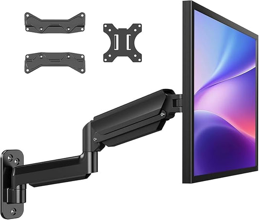 HUANUO Computer Monitor Wall Mount for 22 to 35 inch Flat Curved Screens, Single Wall Mount Monitor Arm Holds up to 26.4lbs, Height Adjustable Full Motion Gas Springcore Vesa Mount, Max 200x200mm