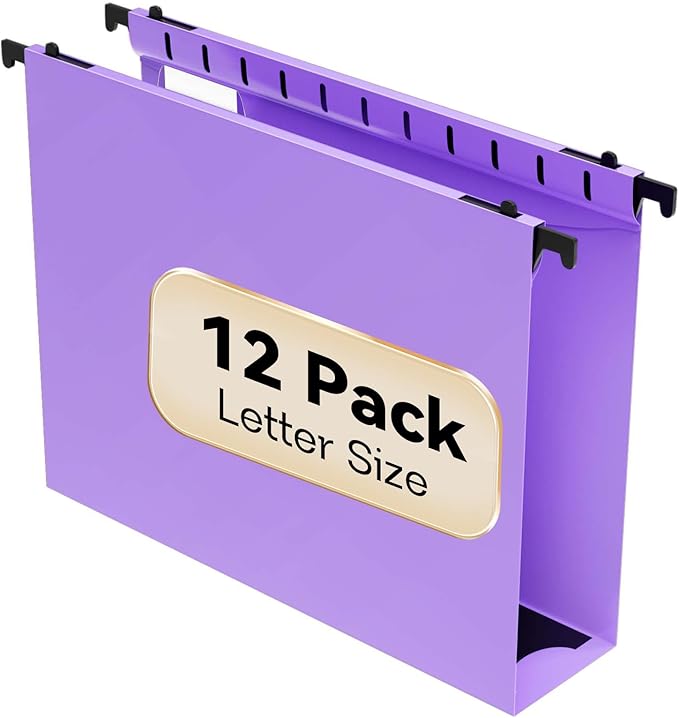 Extra Capacity Plastic Hanging File Folder Letter Size,12 Pack Reinforced Hang Folders with Heavy Duty 2 Inch Expansion,Durable Hanging Organizer Designed for Bulky Files, Medical Charts