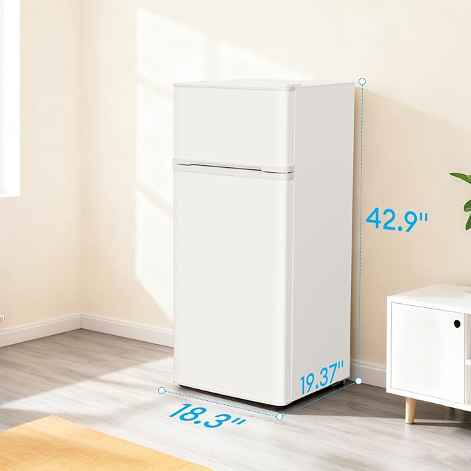 4.5 Cu.Ft. Fridge with Freezer, 2 Doors Compact Refridgrator,Adjustable Thermostat & Mini Refrigerator Energy Saving,Ideal for Home,Office,Apartment (White)