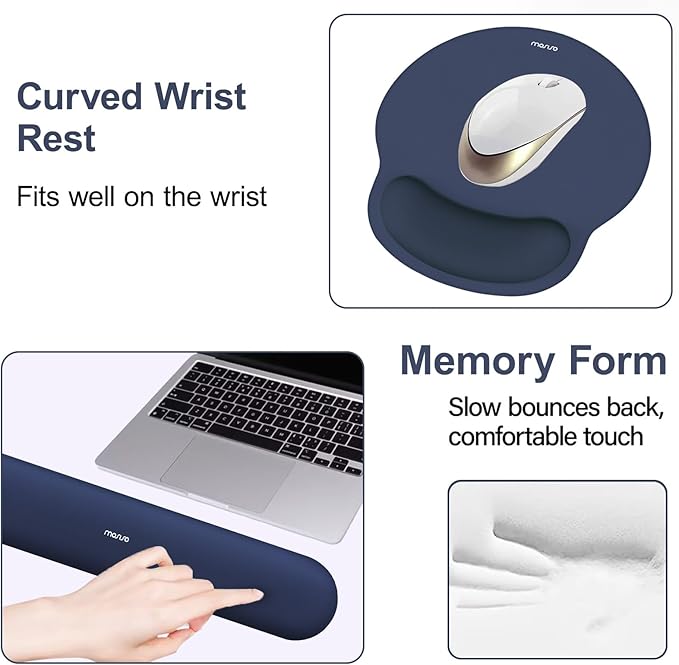 MOSISO Wrist Rest Support for Mouse Pad&Keyboard Set, Circle Curved Ergonomic Mousepad&Coaster Non-Slip Base Home/Office Pain Relief&Easy Typing Pad with Soft Cloth&Silicone Lining, Navy Blue