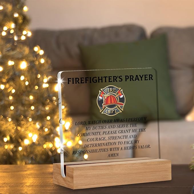 Firefighter Gifts for Men Dad Husband, Firefighters Prayer Acrylic Plaque Fireman Gifts, Firefighter Accessories Decorative Desk Decor