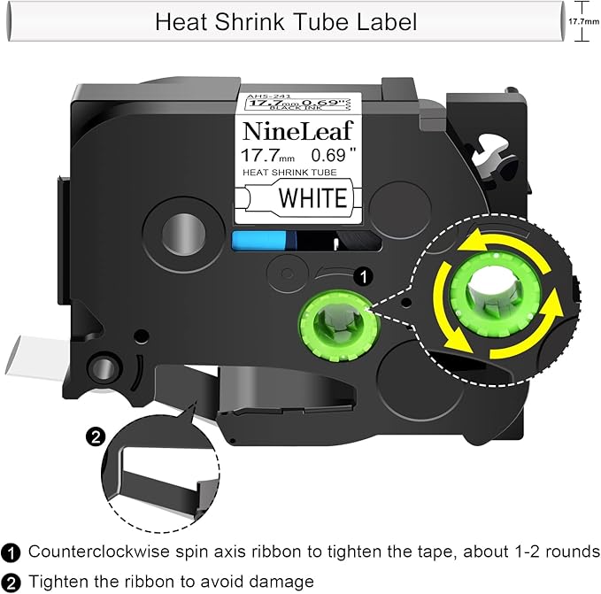 NineLeaf 2 Pack Compatible for ptouch HSe-241 HSe241 HS-241 HS241 AHS-241 White 17.7mm 3/4 inch 0.69'' Heat Shrink Tubes for PT-E300 PT-E500 PT-P700 PT-P710BT PT-P750W Label Maker Tapes
