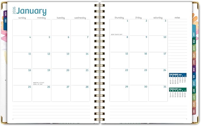 HARDCOVER 2026 Planner, 8.5"x11": 14 Months (November 2025 - December 2026), Daily Weekly Monthly Planner, Yearly Agenda, Bookmark, Pocket Folder and Sticky Note Set (Rainbow Floral)