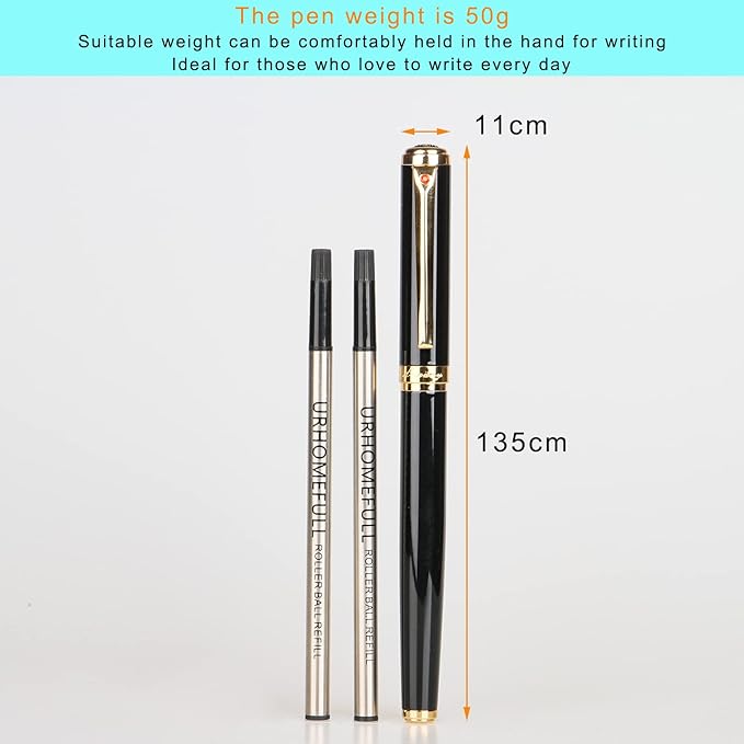 Stunning Luxury Rollerball Pen with 24K Gold Trim,Switzerland Tip with Black Ink Refills, Perfect BallPonit Pen Gift Set for Men Women, Fancy Writing Set for Business,Gloss Black