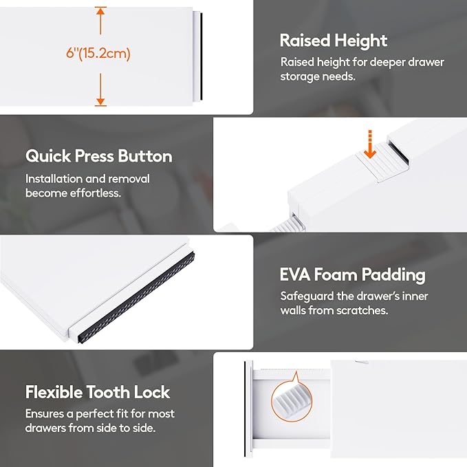 Lifewit 12 Pack Drawer Dividers Plastic 6" High, 13.5-22" Adjustable Drawer Organizers for Clothes, Expandable Dresser Separators in Bedroom/Bathroom/Kitchen/Fridge/Office Organization and Storage
