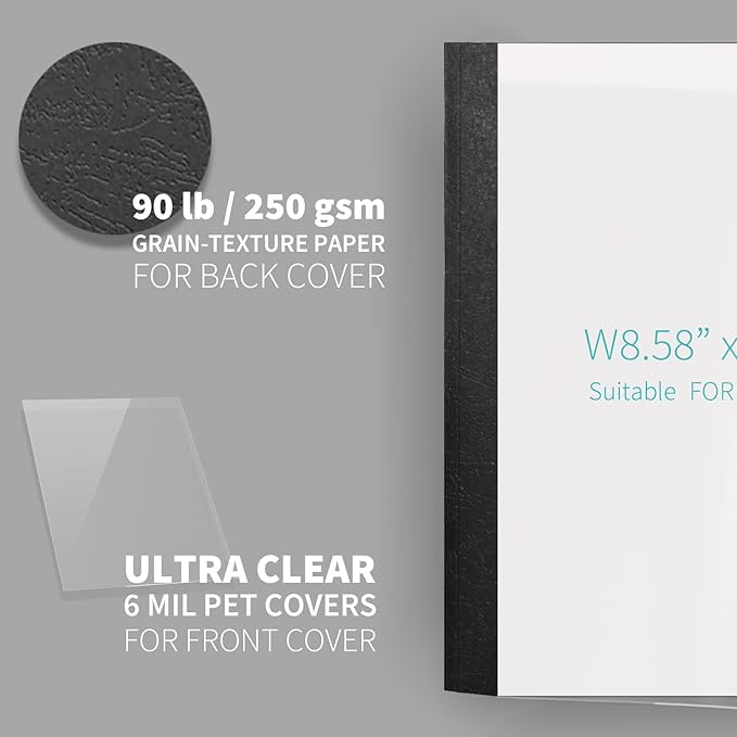 Binditek 20 Pack Thermal Binding Presentation Covers, 1/8 Inch Spine Holds 30 Sheets, Ultra Clear Front Cover, Black Paper Back Cover, Letter Size, for Students and Coworkers